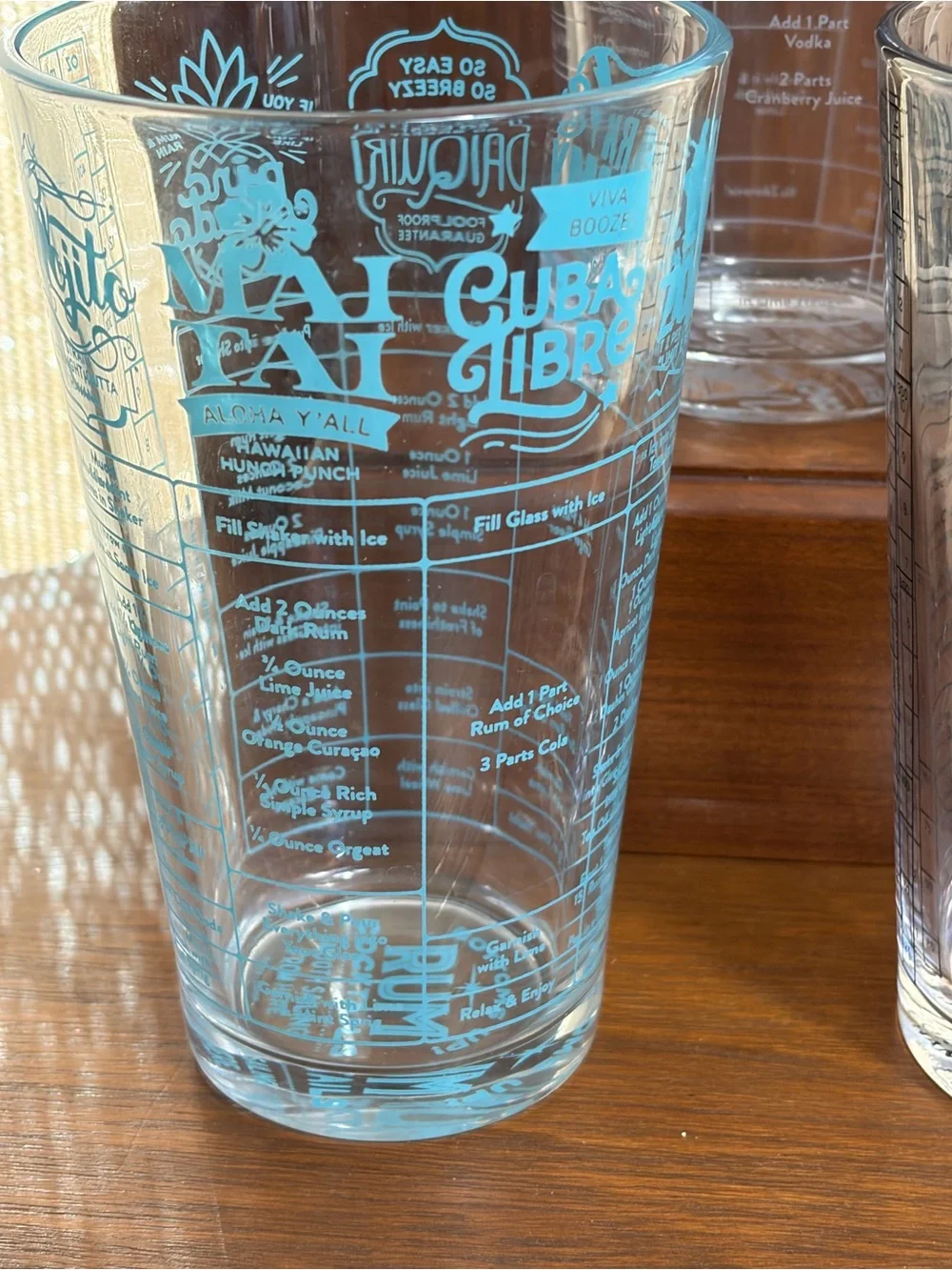 Set Of 3 Bottoms Up Beer Cocktail Mixing Glass Recipe Measure Glass Barware